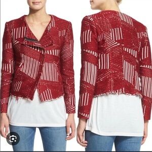 IRO Mepsie Red Metallic Tweed Moto Jacket